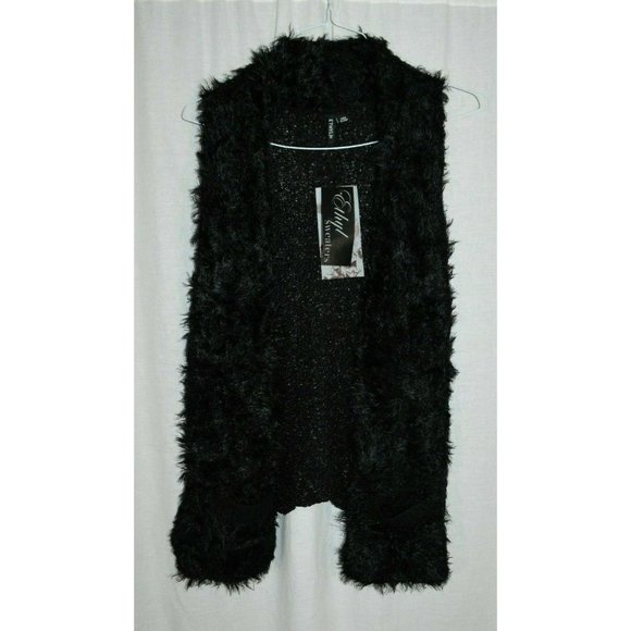 Ethyl Sweaters - ETHYL Women’s Black Shag Open Front Sweater Vest S